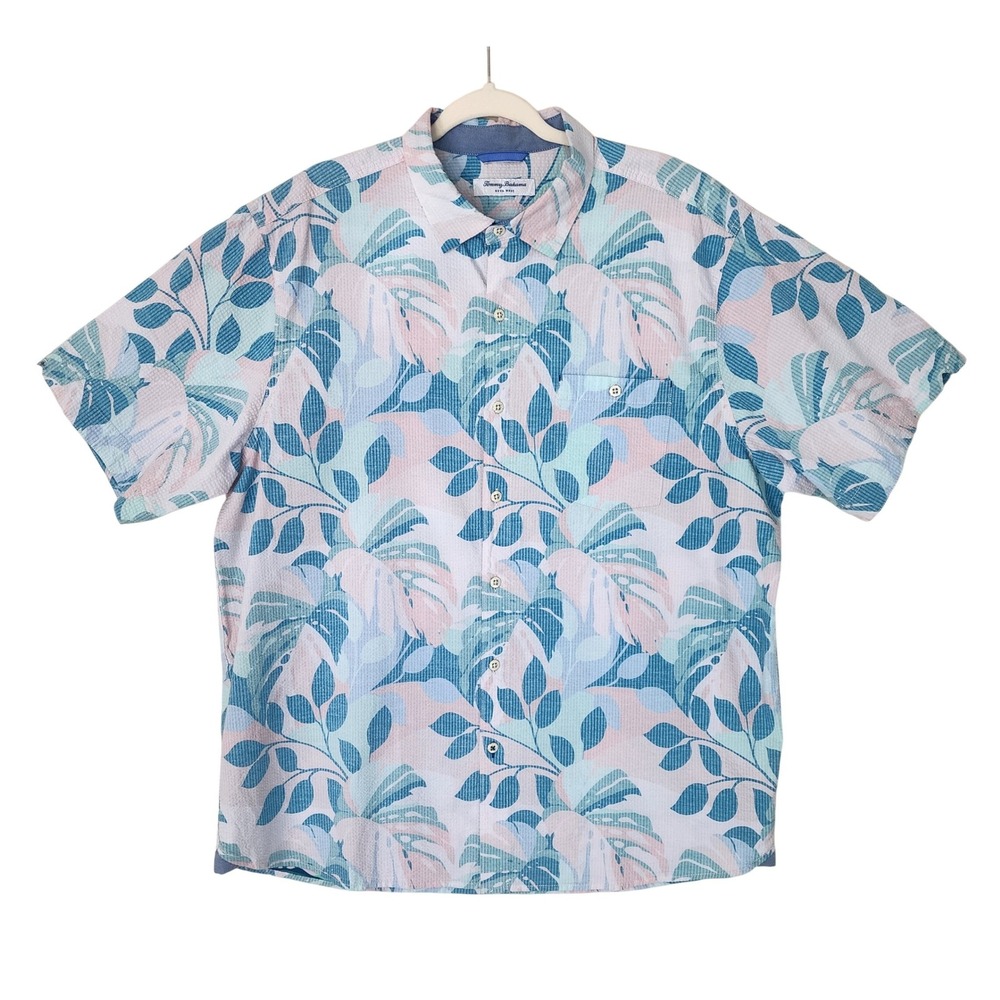 Tommy Bahama Nova Wave XL Seersucker Tropical Monstera Leaf Button Down Shirt